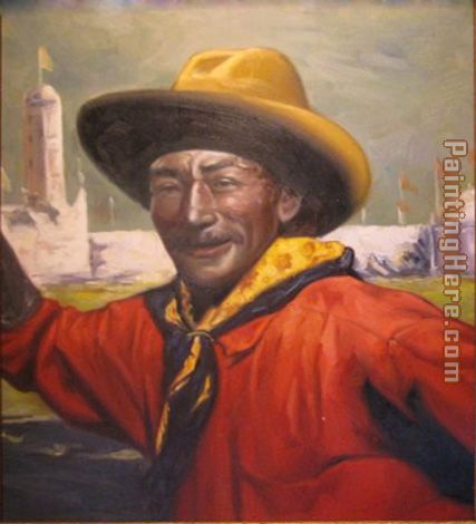 Cowboy painting - Unknown Artist Cowboy art painting